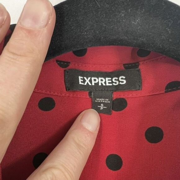 Express Women's Polka Dot Long Sleeve Button-Up Shirt Dress Red Black Size Small - Picture 3 of 9